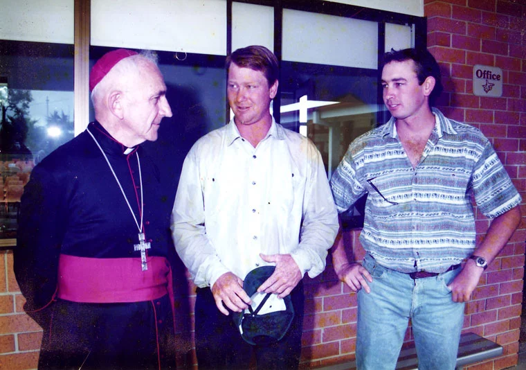 Peter Moroney with the Bishop after construction works at St Patricks School Macksville